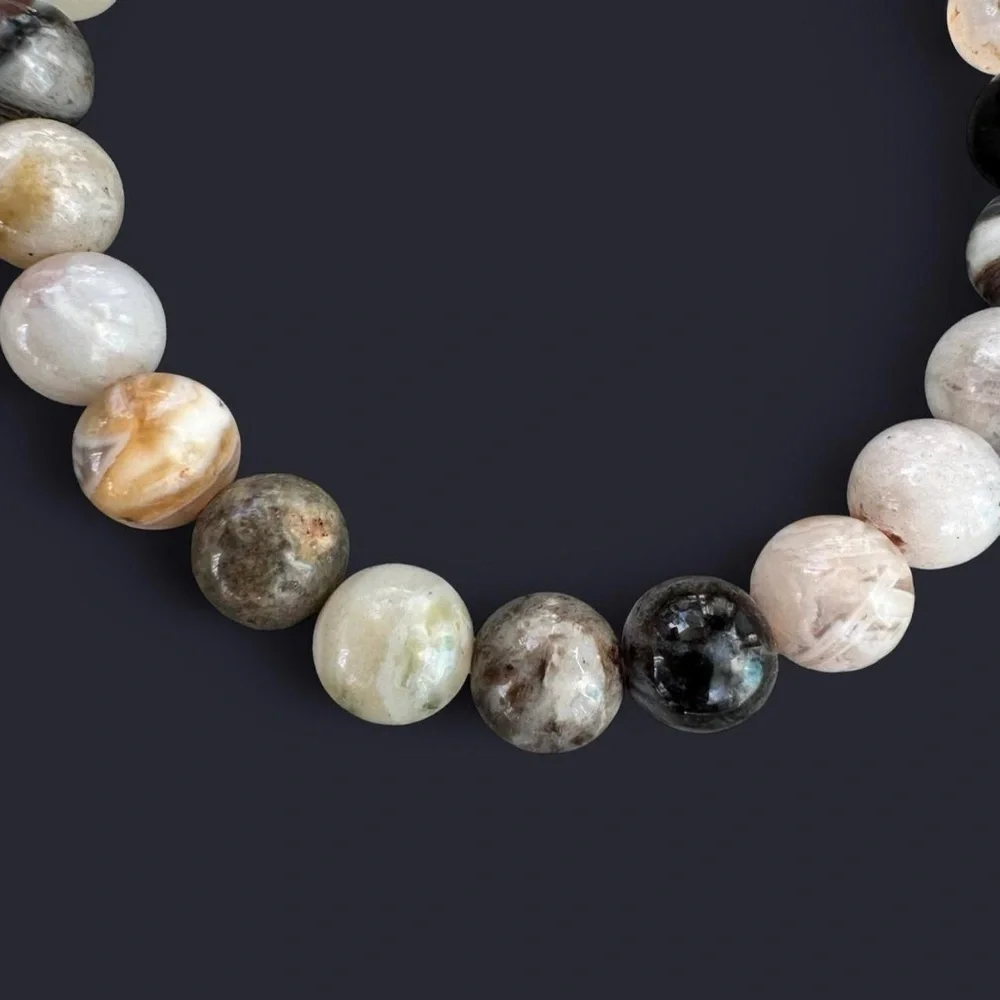 Bamboo Leaf Agate Gemstone Bead Bracelet 8mm